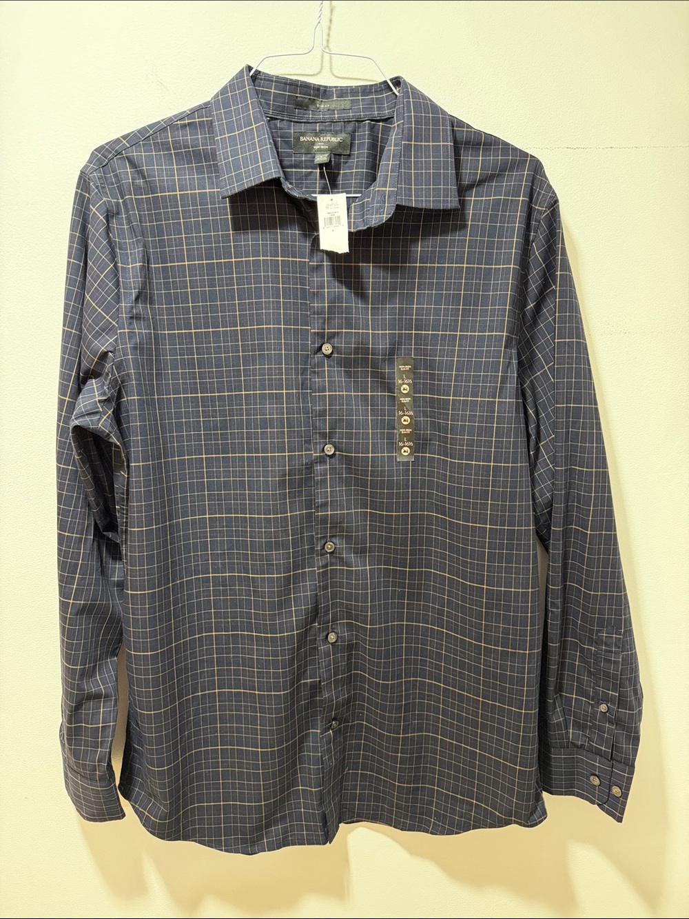 NWT Banana Republic Slim Fit Plaid No Iron Button Down Shirt LARGE Preppy Office